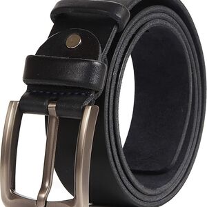 Classic Black Genuine Leather Belt Men Brushed Metal Buckle M Adjustment Kit